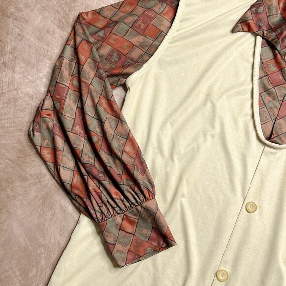 Vintage 70s Layered Geometric Long Sleeve Shirt Collared Vest Retro Mod Disco - Picture 4 of 6
